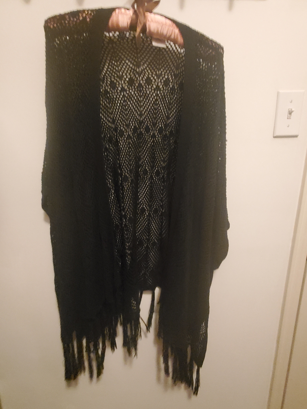 Black Open-Knit Fringe Women's Sweater Cardigan